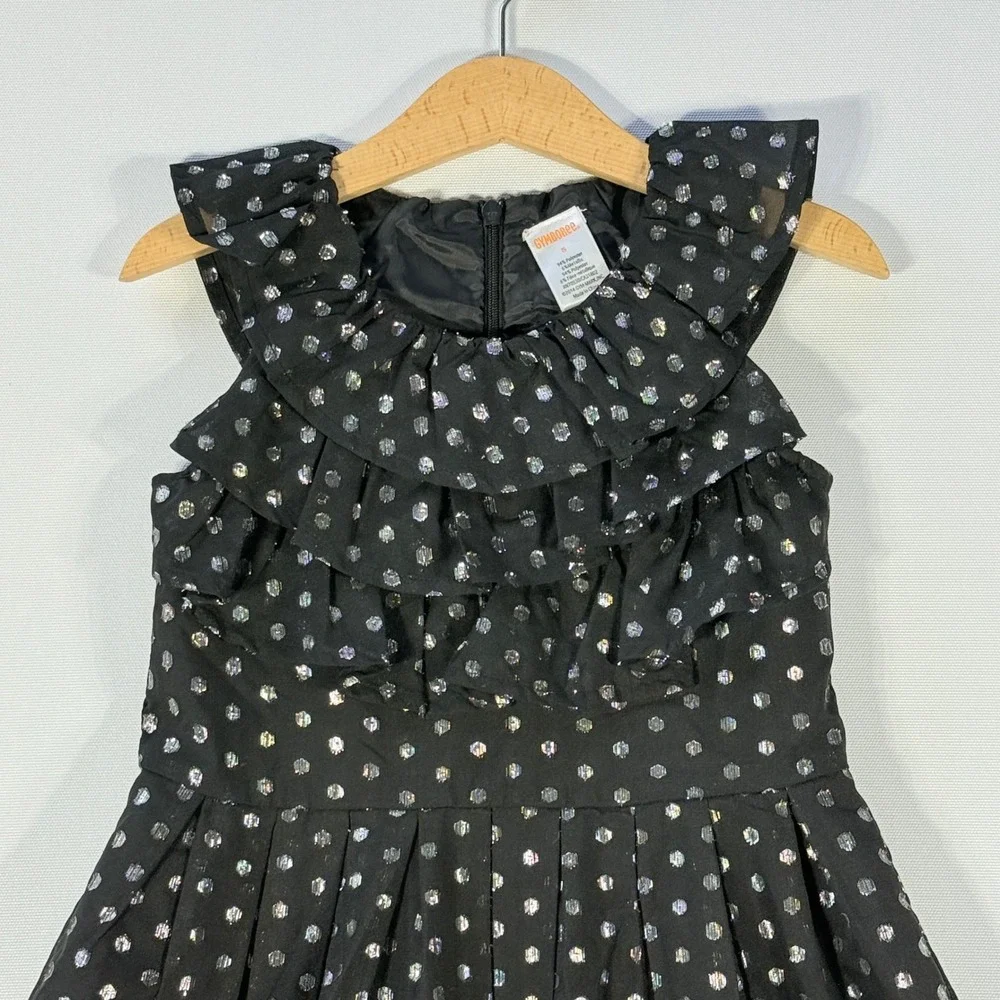 Gymboree Girls‎ Sz 5 Black Silver Polka Dot Dress Ruffle Sleeves Party Formal